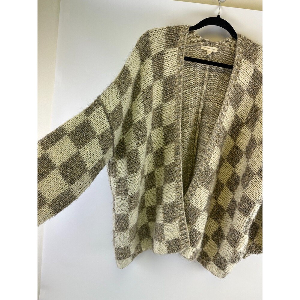 Grade And Gather Checkered Sweater Cardigan Open Chunky Heavy Knit Small Medium - Picture 9 of 16